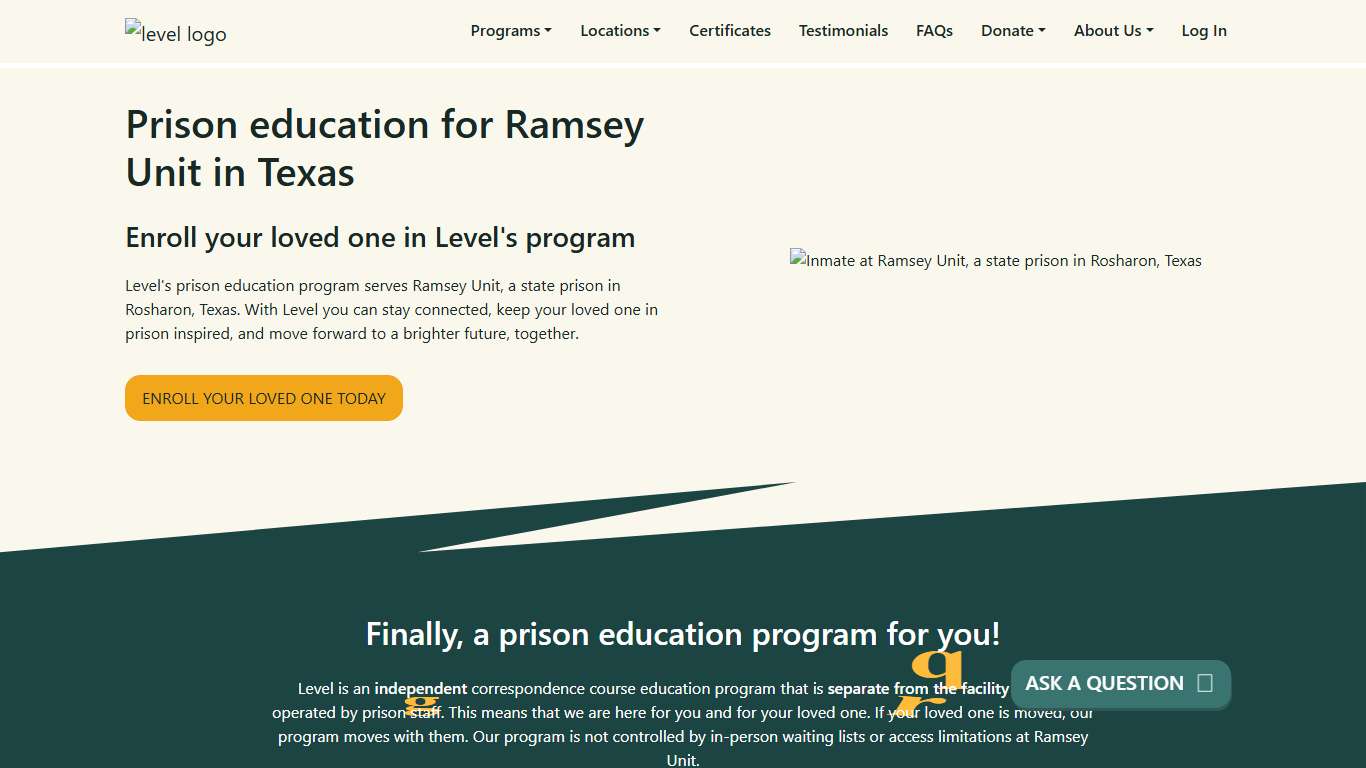 Prison Education For Ramsey Unit - Level